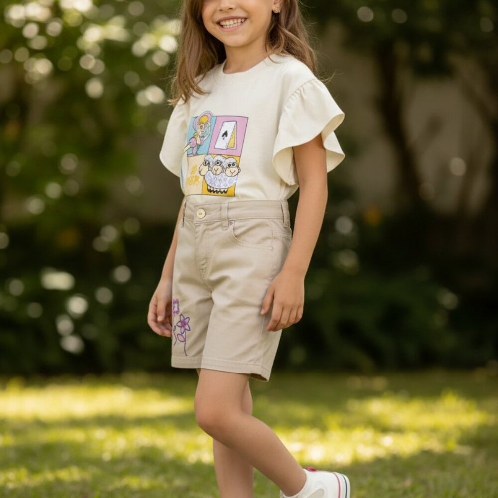 (B-66)Girls INFLUX Khaki Cotton‎ Shorts Size 10 Years Embroidered Casual Summer